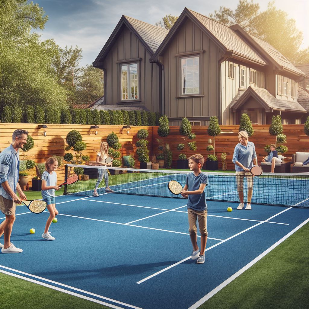 A Family Or Friends Playing Pickleball On A Well Maintained Court Emphasizing The Fun And Social Aspects Of Having A Pristine Pickleball Haven In The Backyard