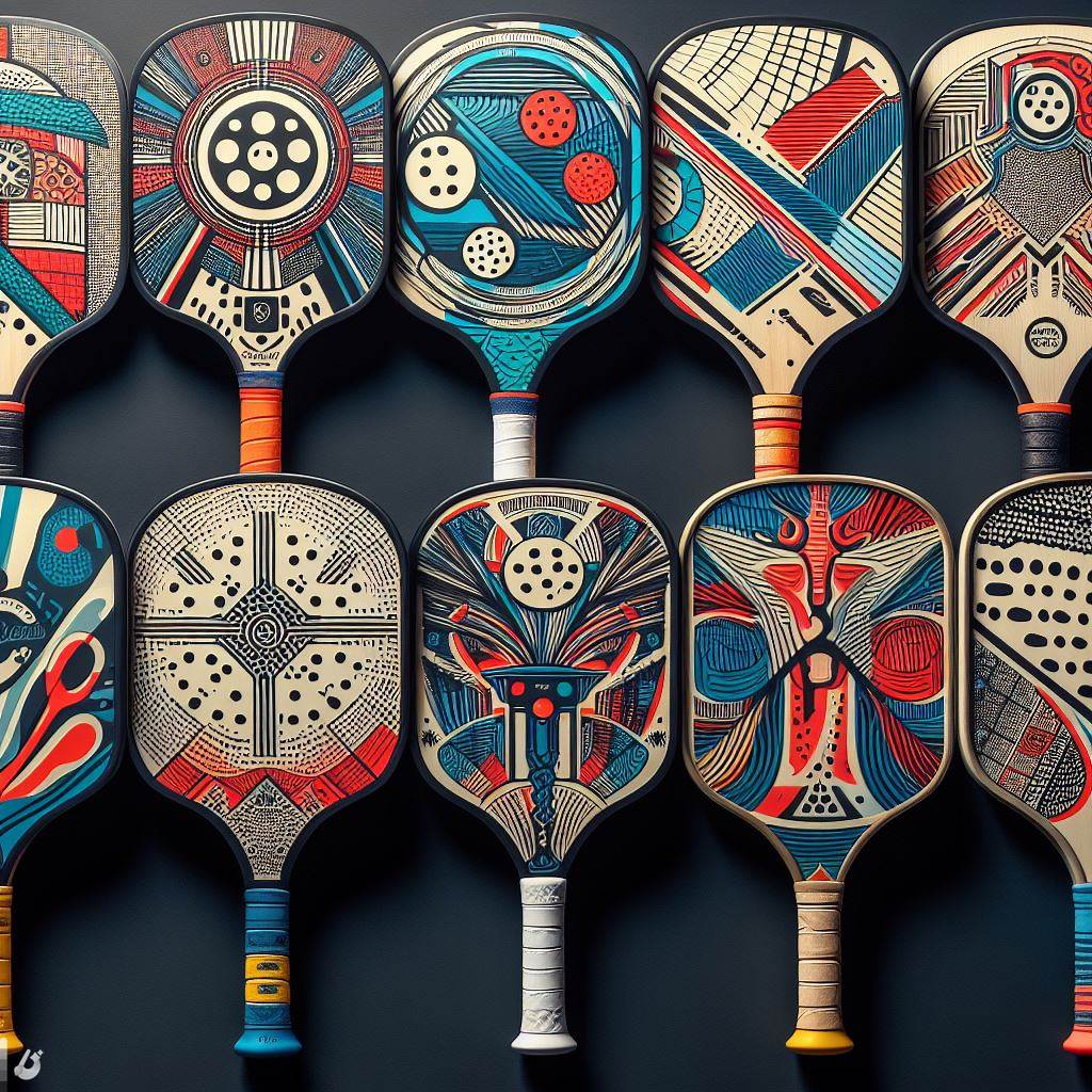 A Variety Of Pickleball Paddles Lined Up Each With Distinctive Designs Highlighting The Diverse Options Available For Players Seeking More Pop And Spin