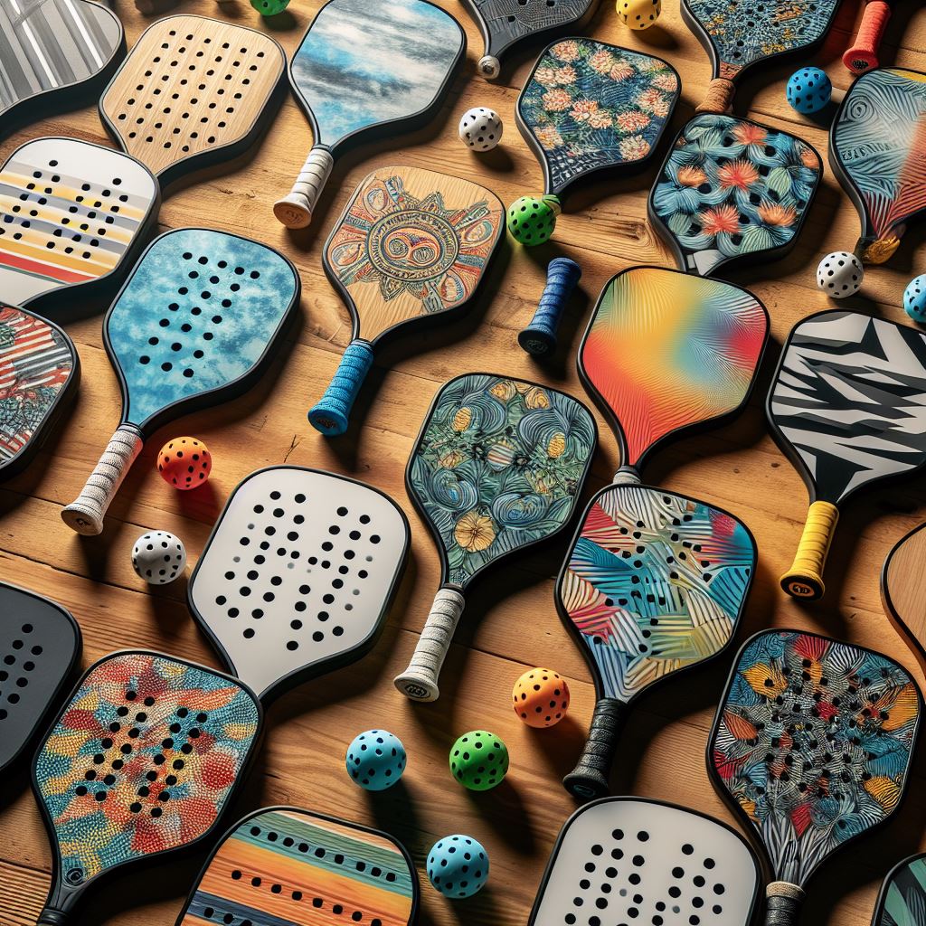 A Variety Of Pickleball Paddles With Different Designs Colors And Materials