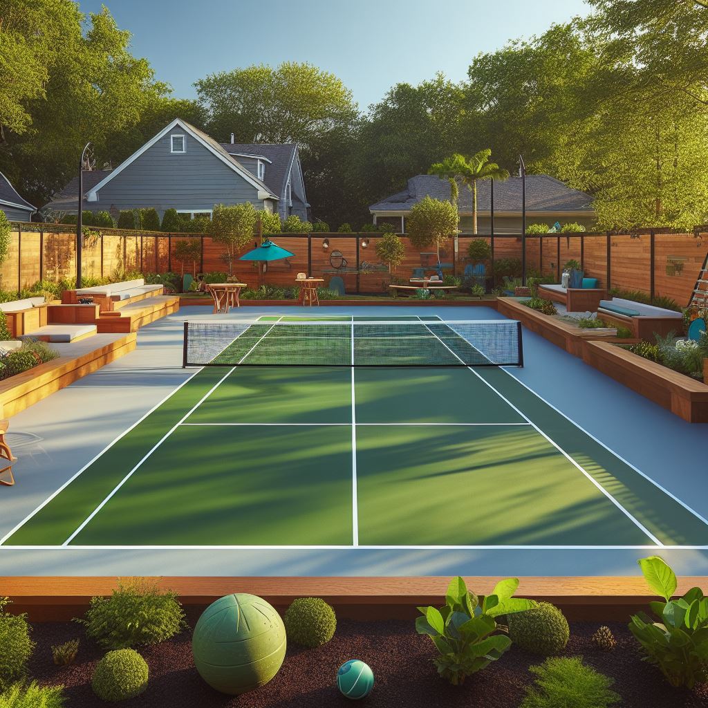 A Well Maintained Backyard Pickleball Court Showcasing The Smooth Surface Accurate Court Dimensions And Vibrant Acrylic Coatings 1