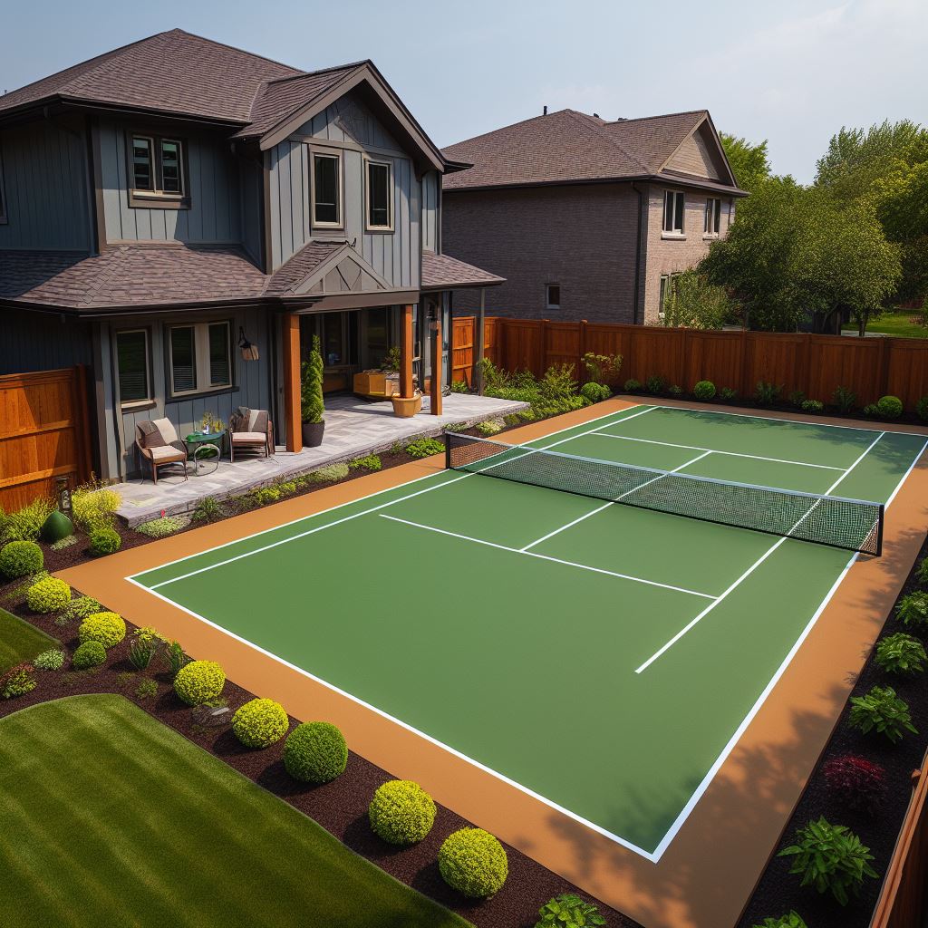A Well Maintained Backyard Pickleball Court Showcasing The Smooth Surface Accurate Court Dimensions And Vibrant Acrylic Coatings.